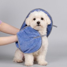 손삽입식 반려동물 목욕 타월 고흡수 속건 강아지 고양이 수건, 1개, 블루blue