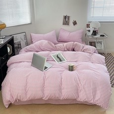스트라이프 체크 무늬 이불 커버 - 기계 세탁 가능 수축 방지 사계절에 적합 - 부드러운 재질 통기성이 좋은 침대용품 침실 및 게스트룸에 적합, 보라색 작은 칸