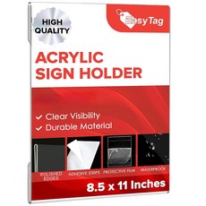 태그 아크릴 간판 홀더 8 5 x 11 벽걸이 접착 스트립이 있는 투명 홀더 벽 문서 플라스틱 완벽한 비즈니스 및 상점 드릴링 없음, 1