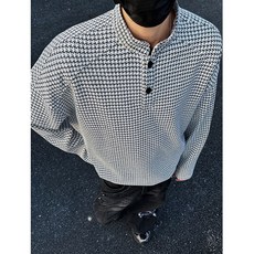 ZPEIZ 헨리넥 남녀공용 맨투맨 체크 패턴 캐주얼 데일리 봄가을