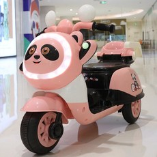 유아용 스쿠터 팬더얼굴 어린이 전기 오토바이 세발 자전거 장난감 자동차 원격제어 충전형, 전기 구동, 핑크 + 블루투스 음악 + 조명, 1개