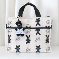 와이엠마마 가벼운 세탁 편한 방수 기저귀가방 빅윰백 스퀘어 패딩, 블랙래빗