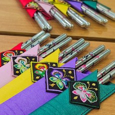 전통 민화 꽃 진공 스텐 젓가락 선물세트(5벌), 1개, 세트, 꽃5벌