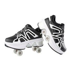 축소 가능한 롤러스케이트 성인 롤러스케이트 4륜 스케이트 밤에 빛나는 LED등 롤러스케이트, 흑백색502, 1개