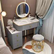 대리석 화장대 led 거울 가구 침실 유럽풍 모던 스마트 서랍장 수납, 인조 보드, 완제품 조립 완료, 그레이화이트 60cm 미러+버드네스트