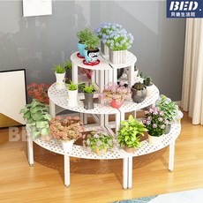 落地花架鐵藝弧形多層階梯式墻角拐角室內外陽臺客廳防腐轉角置物花架含運, 1個, 二層 黑平面+黑腿