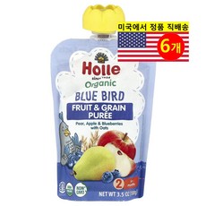 Holle 6개월 이상 유아용 맛있고 영양이 풍부한 오가닉 퓌레 이유식 파우치 100g 3개, 배 사과 베리 오트밀, 6개