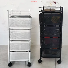 사각 회전식 바닥 수납 선반 주방 이동식 다층 가정 기숙사 달린 침대 밑 정리함 탄소강, 02 하얀색, 02 3층, 01 1x1cm