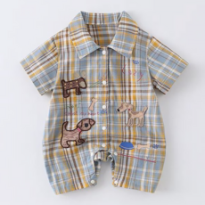 몽실이 그레이체크 반팔우주복 나들이룩 하객룩 유아 아기 여아 남아 체크 여름 반팔 나시 바디슈트