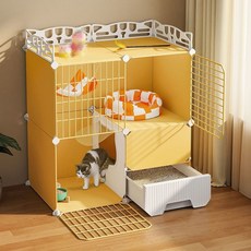 貓別墅 貓籠子 貓咪貓屋 雙層貓籠 貓空籠 鐵籠 貓咪別墅 寵物籠子 家用室內貓籠 貓廁一體 帶貓砂盆貓咪籠子, 1個, 3層72*37*107鐵網款,標配:含貓砂盆款送鏟