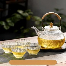 하이라이트용 소형 물끓이는 유리 손잡이, 901ml 이상 1L 이하, 1L, 스노우포인트 900ml 연꽃잔 4개