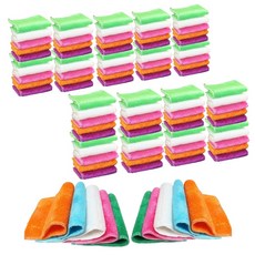 Sinew 100入彩色中號竹纖維抹布，SGS抗菌雙層加厚洗碗布，廚房抗油去污類菜瓜布, 1套, 100片