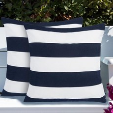 IN4 Care 인서트 포함 요추 베개 2개 세트 야외 실내 방수 장식 파티오 베개 30.5x50.8cm(12x20인치) 소파 정원 농가 장식용 직사각형 쿠션 - 블랙 나, 네이비 화이트 스트라이프, 18 x 18 Inch (No Inserts)