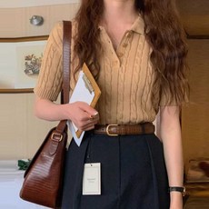 니트 캐주얼 스웨터 여성 반팔 여름 카라 꽈배기 티셔츠