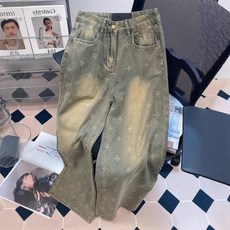 해피유통 여성용 빈티지 와이드핏 데님 팬츠 봄가을용 물세탁 패션