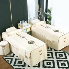 美容牀罩四件套純色美容院專用品簡約推拿按摩理療洗頭牀罩多件套, 蘭花-白色:70*185方頭四件套