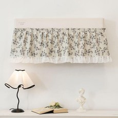 法式中古風空調擋風簾, 山茶幽夢/白邊/防直吹/防凝水,寬90*高30CM-含魔術貼【一片式】