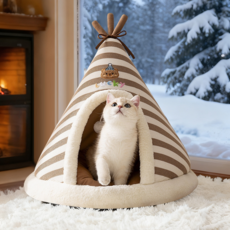 즈이리빙 니트 보온 고양이 숨숨집 텐트 강아지 집, 1개, 브라운