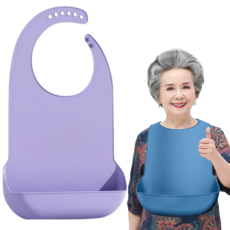 브로킥 성인용 방수턱받이 식사용 앞치마 환자 노인 풀커버형 특대사이즈 (53cm X 37cm), 1개, 파스텔퍼플