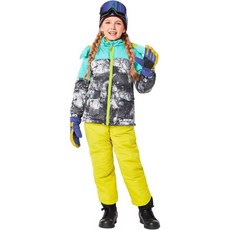 HaoumON 온ing 할로모닝 걸스 2피스 스노우수트 키즈 방수 플리스 안감 스키 재킷과 스노우 빕스 오버롤 세트 5-14년