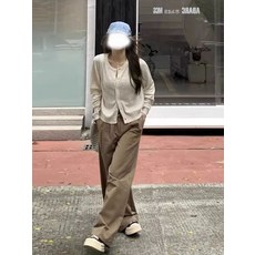 버건디 가디건 니트 스웨터 버튼 탑 빨간 캐주얼, XXL, 살구베이지, 1개