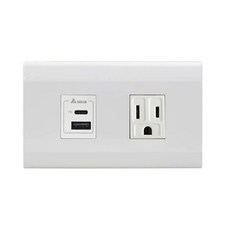 DELTA 台達 USB A+C PD雙孔充電插座, 白色, 1個