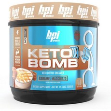 BPI Sports 커피 프림 크리머 스포츠 케토 밤 에너지 및 수분 공급 지원 MCT 전해질 함유 칼슘 포함 캐러멜 마키아토 18인분, 카라멜 마끼아또, 1개, 1개