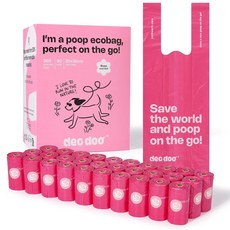 Deo Doo 손잡이가 달린 강아지 배변 봉투 30롤 360개 큰 사이즈 누출 방지 및 매우 두꺼운 쓰레기 리필 롤 산책용 소형 중형 대형견 고양이 배변 로, 1 Count (Pack of 360), Rose Scented