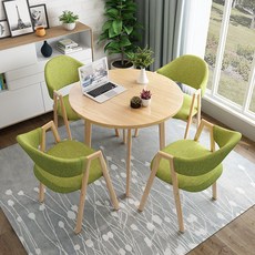북유럽 스타일 카페 밀크티 매장용 상담·회의 테이블 세트 휴게 공간용 소형 원탁, 21_지름 80cm 테이블그린의자4