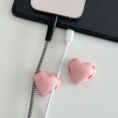 이이공브이샵 하트 2구 케이블홀더 전선정리 케이블고정 차량 충전기 고정 클립, 핑크, 1개