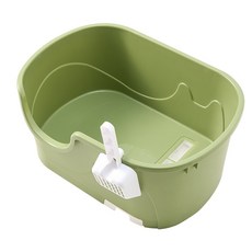 【PetHaus】除塵貓砂盆 台灣現貨 除塵功能 圍欄 大尺寸 加深 防濺 超大尺寸 半開放式, 綠, 1個