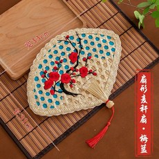 小蒲扇 扇型麥稈扇子 夏季手工編織 老中式 大蒲扇 兒童手搖小扇, 扇形蒲扇-梅藍, 1個