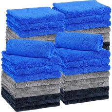 시메야오 30개 16 x 16인치 엣지리스 마이크로파이버 플러시 타월 차량 디테일링 건조 세척 광택용 흡수성 청소천 500 GSM 다크 블루, 30, Navy Blue/ Gray/ Black, 16 x 16 Inch