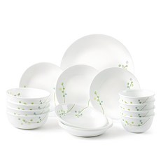 Corelle Brands 康寧餐具 Green Delight 4人份韓式滿裝小菜碗餐具組 16p, 混合色, 飯碗 4p + 湯碗 4p + 圓形小碟 3p + 圓形大碟 + 中型小菜碗 4p, 1套