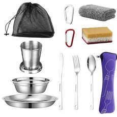 스카우트 캠핑 메스 키트 스테인리스 스틸 식기 캠핑 식기 키트 보이 스카우트 접시 세트 메시 백 포함 캠핑 커틀러리 세트 배낭여행 캠핑 하이킹 및 피크닉을 위해 휴, 스카우트 캠핑 메스 키트, 스테인리스 스틸 식기 캠핑