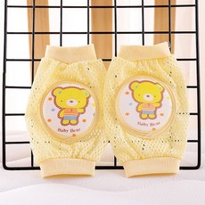 Good Baby 嬰幼兒學步爬行護膝 透氣網狀防摔 舒適彈性不勒腿 黃色小熊圖案 尺寸約17x11公分 四季適用, 1個
