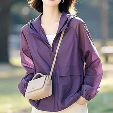 besteffie 시원하고 편안한 중년 여성 봄 여름 자외선 차단 경량 후드 얇은 재킷 아웃도어 캐주얼 점퍼 K31