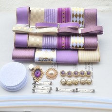 滌綸絲帶組合套餐，DIY手工飾品材料包，新手適用，臺灣快速出貨, 紫金絲帶+配飾+膠, 1個