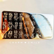 네일 템플릿 만화 캐릭터 스탬핑 플레이트 프렌치 라인 기하학 꽃 잎 동물 이미지 스테인레스 스틸 아트 스텐실, 옵션03) CJT-002, 1개