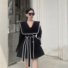 DFMEI 가을 분위기 세일러 트렌치코트 조거 숏기장 키 작은 코트녀