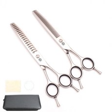 강아지 숱가위 애견 커브 반려견 애견미용가위 셀프미용 퍼프 직선형 요술가위 반려동물, 1개, 7.0 곡선 물고기 뼈 + 곡선 이발기 + 블랙 가방