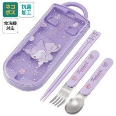 Skater 兒童餐具組 筷子湯匙叉子三件組 滑蓋收納盒 食洗機適用 日本製 多款卡通角色可選, 1個, 紫色-酷洛米（現貨/603）, 紫色, 兒童餐具