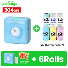 7 색 Peripage A6 304 인치 당 점 미니 포토 프린터 노트 스티커 라벨 인쇄 기계 블루투스 휴대용 무선 프린터 마커, 12 304BL add 6Rolls, 1개