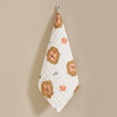 六層紗布口水巾方巾小方巾：柔軟吸水、多用途寶寶手帕、兒童洗臉巾, 1個, 71-甜甜圈獅子【30*30】, 白色