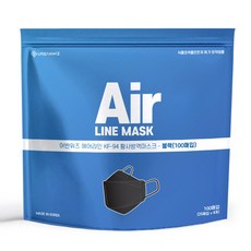 KF94 에어라인 마스크 대형 보건용 국산 숨쉬기편한 가벼운 대용량, 100매입, 1세트, 블랙