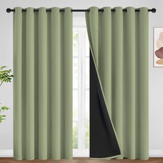 SimpleHome 침실용 100% 암막 커튼 단열 스톤 블루 그로밋 창문 드레이프 거실용 암막 커튼 블랙 뒷면 152.4 x 160cm62 x 63인치 패널 2개 44