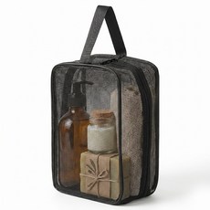 목욕가방 메쉬 샤워가방 세면백 물빠짐 휴대용 수납 가방, 블랙