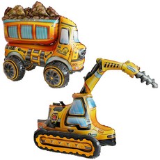 이벤트홀릭 3D 자동차 중장비 은박 풍선 세트, 1개, 04.덤프트럭+드릴크레인