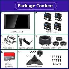 고화질 트럭 화물차 후방카메라 모니터 차량용카메라 터치스크린 4채널 분할 화면 MP5 DVR ° AHD 1080P RV 버스 트레일러, 4개의 카메라-A 포함, SD 없음