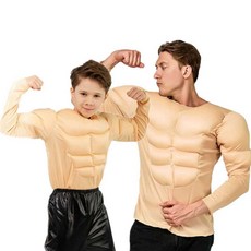 코믹 몸짱 근육맨 코스프레 근육옷 의상 바디 수트 어린이 성인 코스튬 긴팔 웃긴
